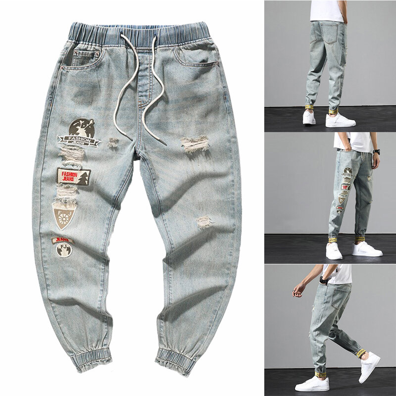 Men Jeans Versatile 1 Pc 50%Polyester+50%Cotton Blue Broken Casual Fashion For All Seasons Korean Loose Fashion