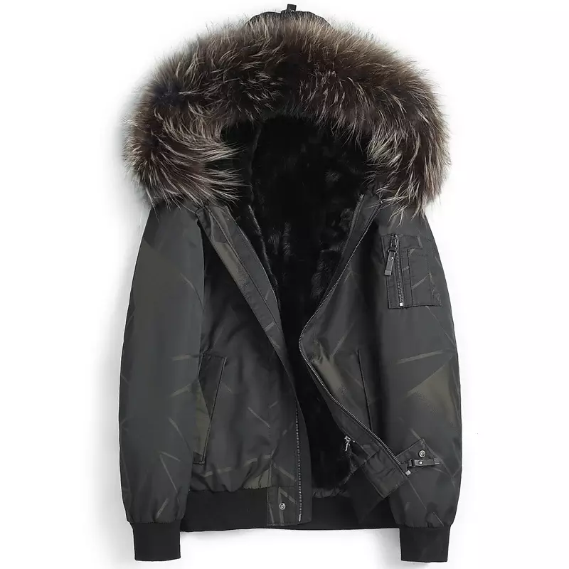Ayunsue-メンズの毛皮のコート,暖かい,冬のコート,ファーカラー,取り外し可能