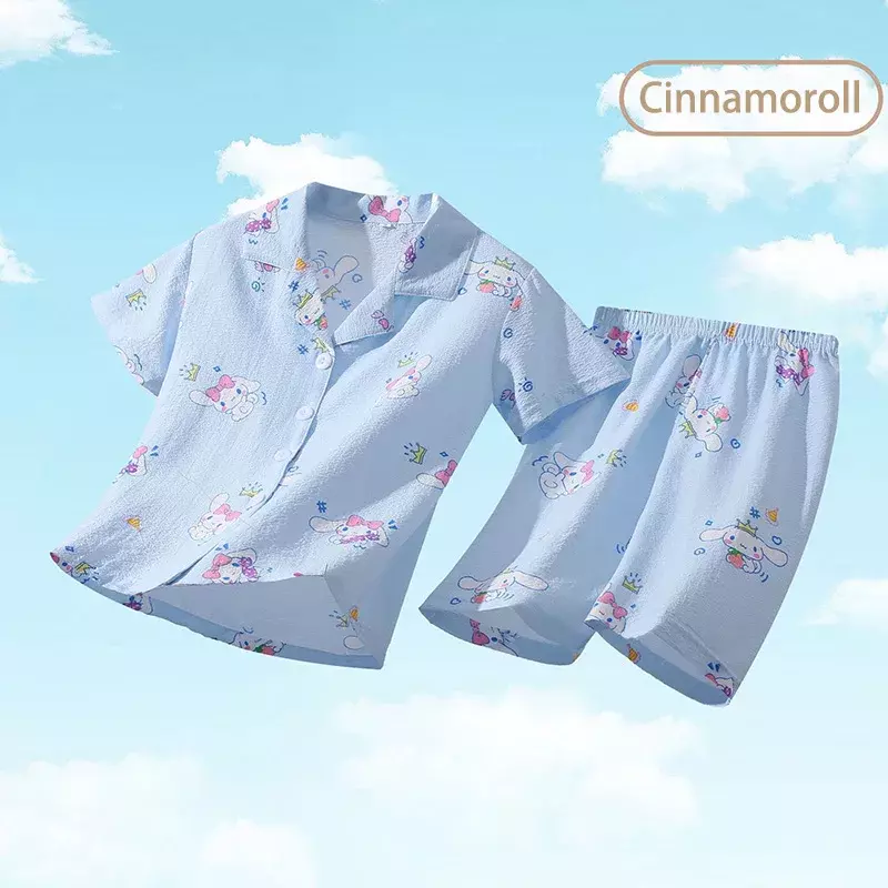 Sanrio Cinnamoroll pigiama set estate bambini carino Anime Kuromi My Melody Cardigan manica corta Sleepwear ragazze ragazzi Homewear