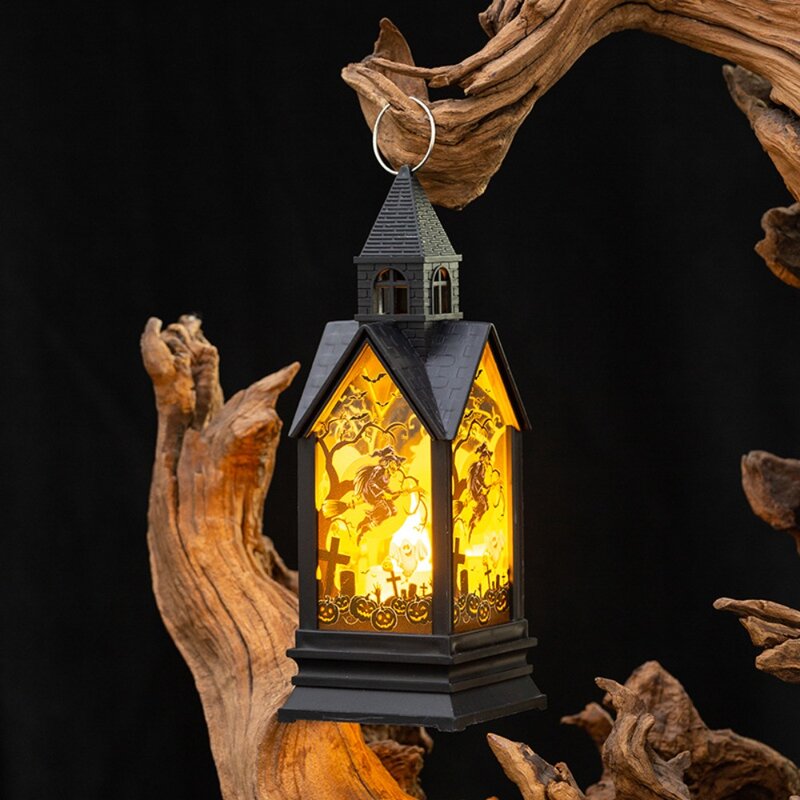 Vintage pendurado vento lanterna para o Dia das Bruxas, portátil abóbora fantasma mesa decoração, bruxa brilho, adereços