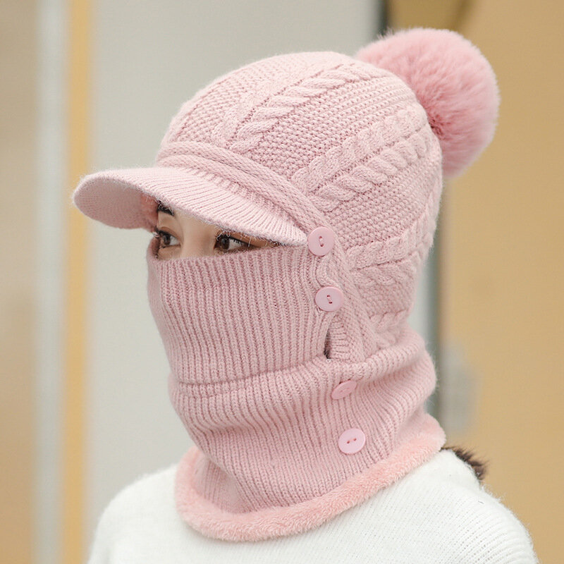 Bufanda de una pieza con lengua de pato para mujer, sombrero acolchado de una pieza, bufanda de punto, sombreros de lana, tendencia coreana, cálido, invierno