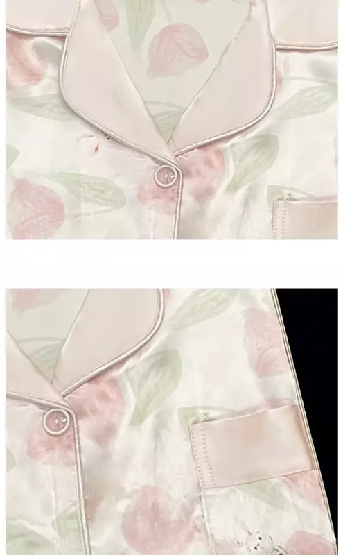 Conjunto de Pijama con estampado Floral para Mujer, ropa de dormir de seda sintética, botones de satén, manga corta, verano, 2 piezas
