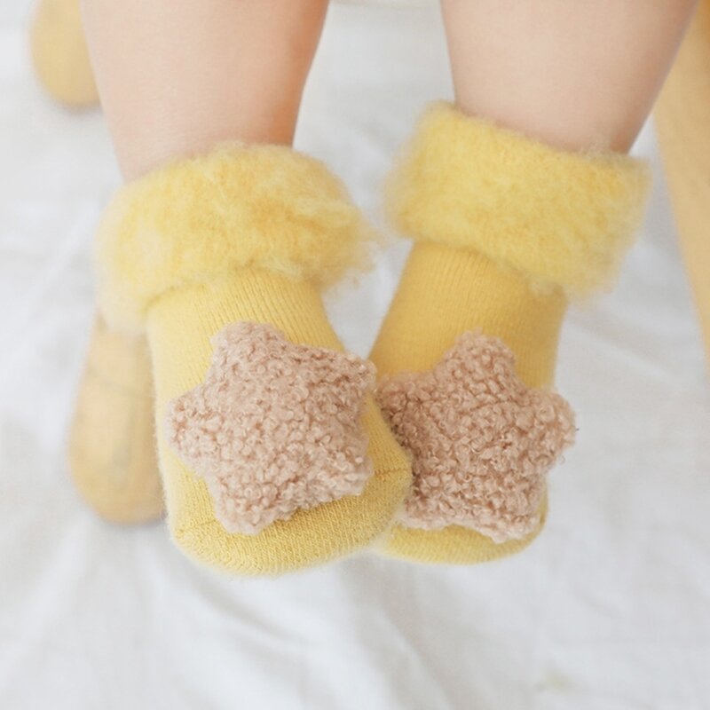 F62D носки для малышей, носки для маленьких мальчиков, разноцветные утепленные носки с милыми звездами