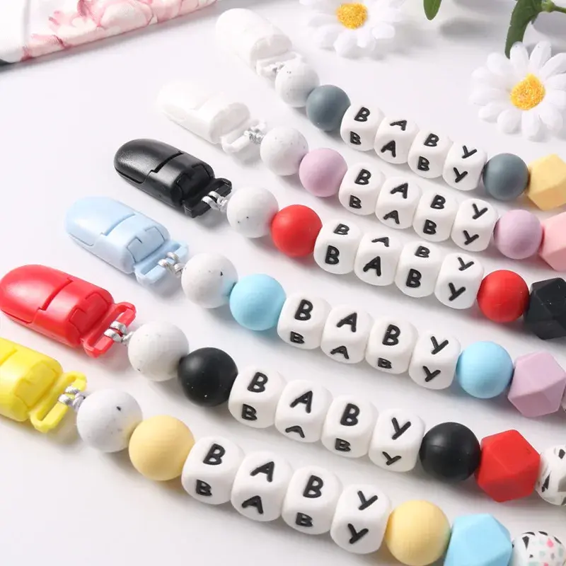 Baby Pacifier Clips Personalized Name Cartoon Teether Dummy Nipples Holder Clip Chain Silicone Newborn Teething Toys Accessories