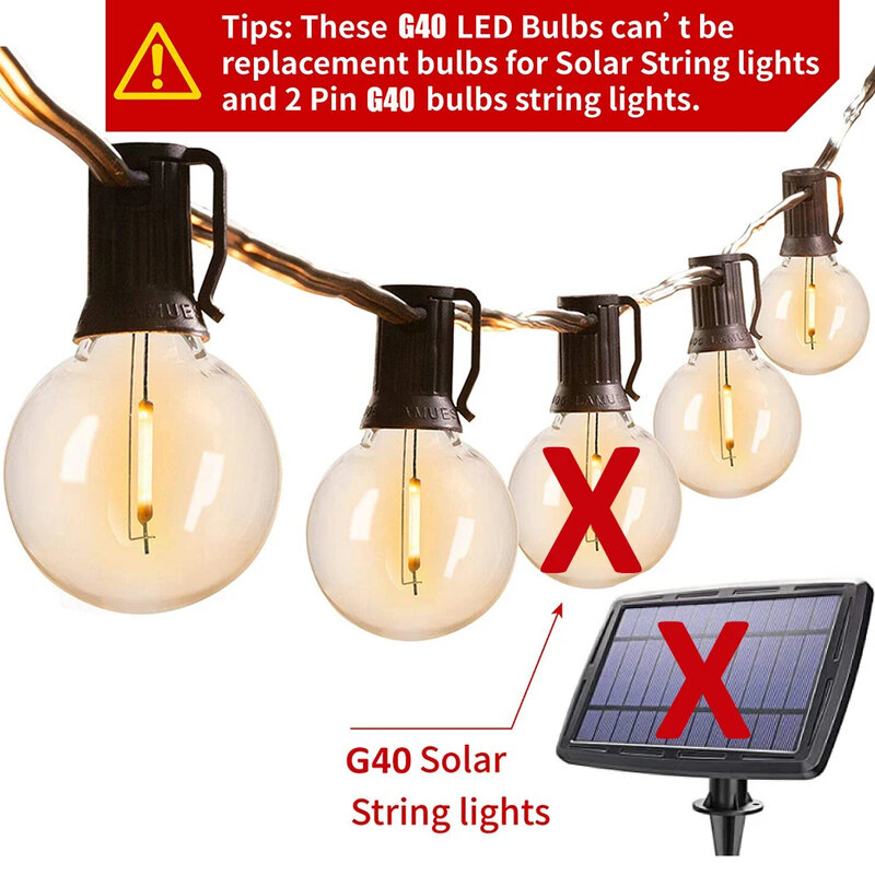 Lâmpada de substituição vintage G40 LED String, globo inquebrável de plástico, lâmpada Mini Ball Base E12, lâmpadas PET Edison 2200K, 1W