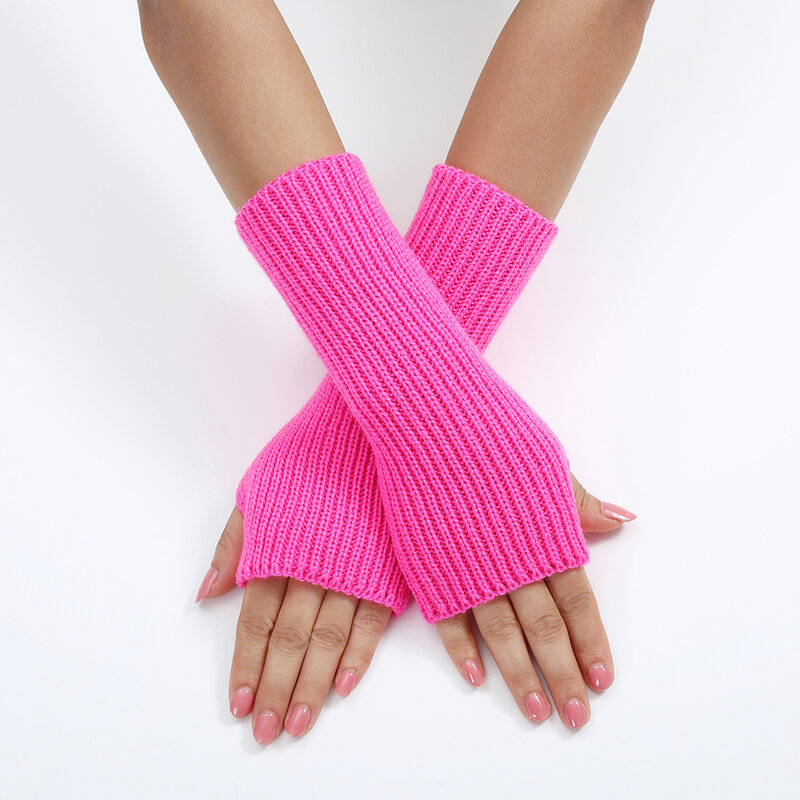 Женские вязаные перчатки y2k, однотонные перчатки без пальцев в японском стиле Харадзюку, аниме перчатки для девушек