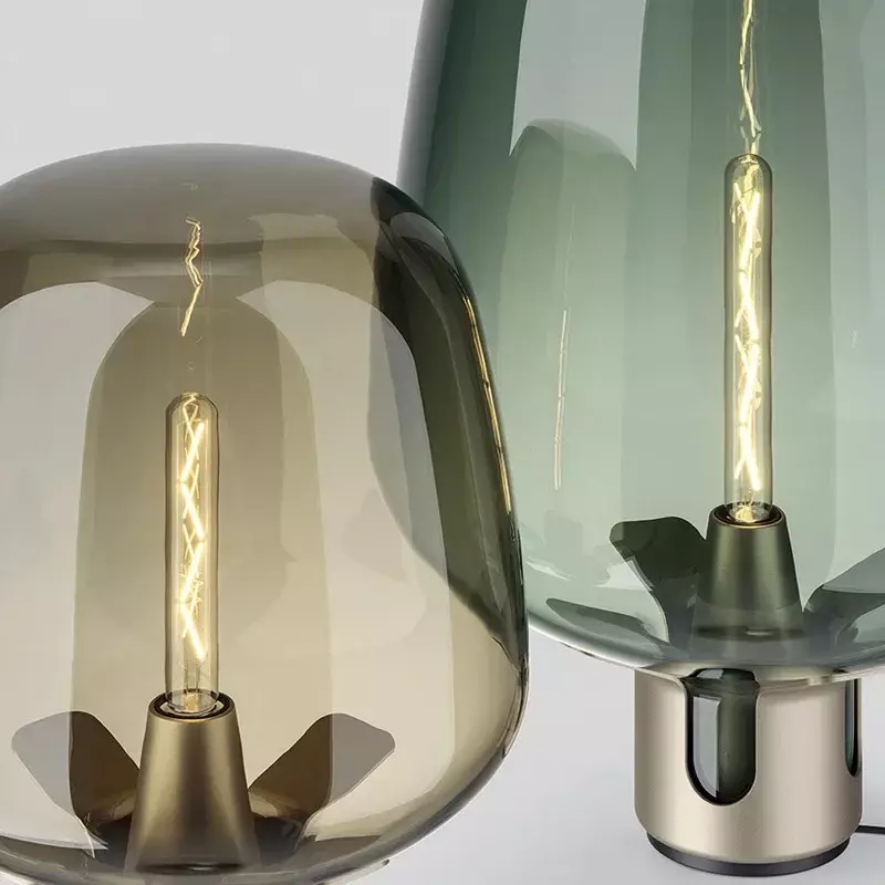 Nordic Smoke Grey Glazen Tafellamp Slaapkamer Nachtkastje Lamp Mode Woonkamer Licht Luxe Glas Decoratieve Lamp