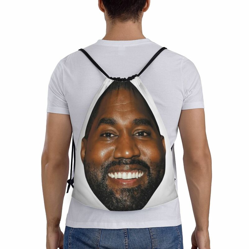 Drawstring mochila com cordão, rapper sacos, produtor musical, ginásio sacos desportivos para viajar, leve, engraçado, Kanye West, personalizado