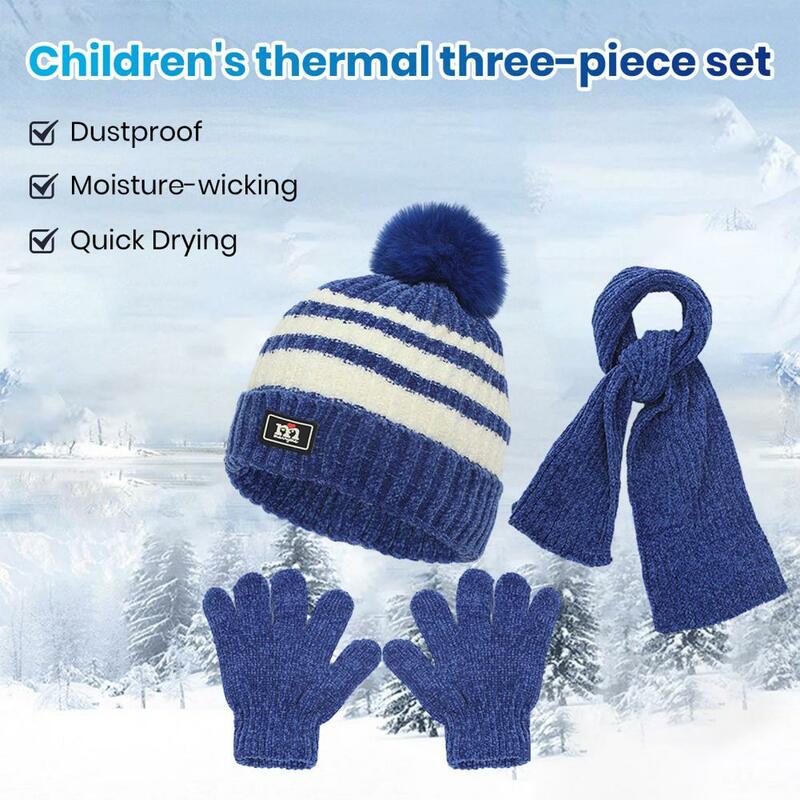 Детские перчатки вязаная шапка с меховыми шариками теплая утепленная вязаная шапка шарф перчатки Набор для мальчиков девочек осень зима уличный