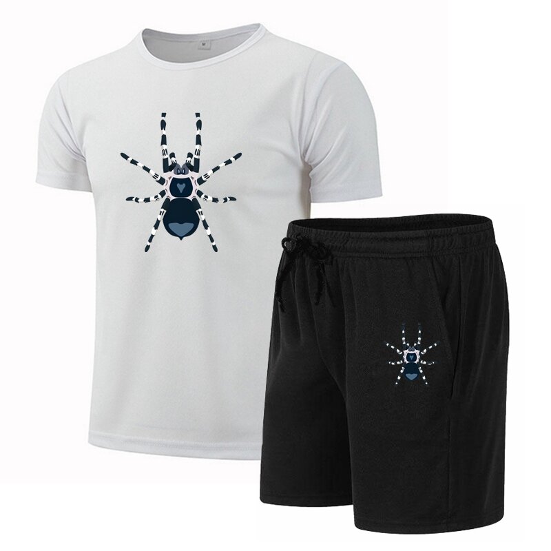 Футболка и шорты мужские повседневные, комплект летней одежды, стильная футболка с круглым вырезом и коротким рукавом, с эластичным шнурком на талии и широкими штанинами