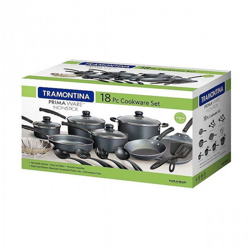 Tramontina Primaware juego de utensilios de cocina antiadherentes, acero gris, 18 piezas