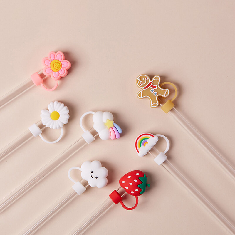Cute Strawberry Straw Covers For Stanley Tumbler Cups Accessories Kawaii Silicone Straw Toppers Protector Cap For 10mm Straws