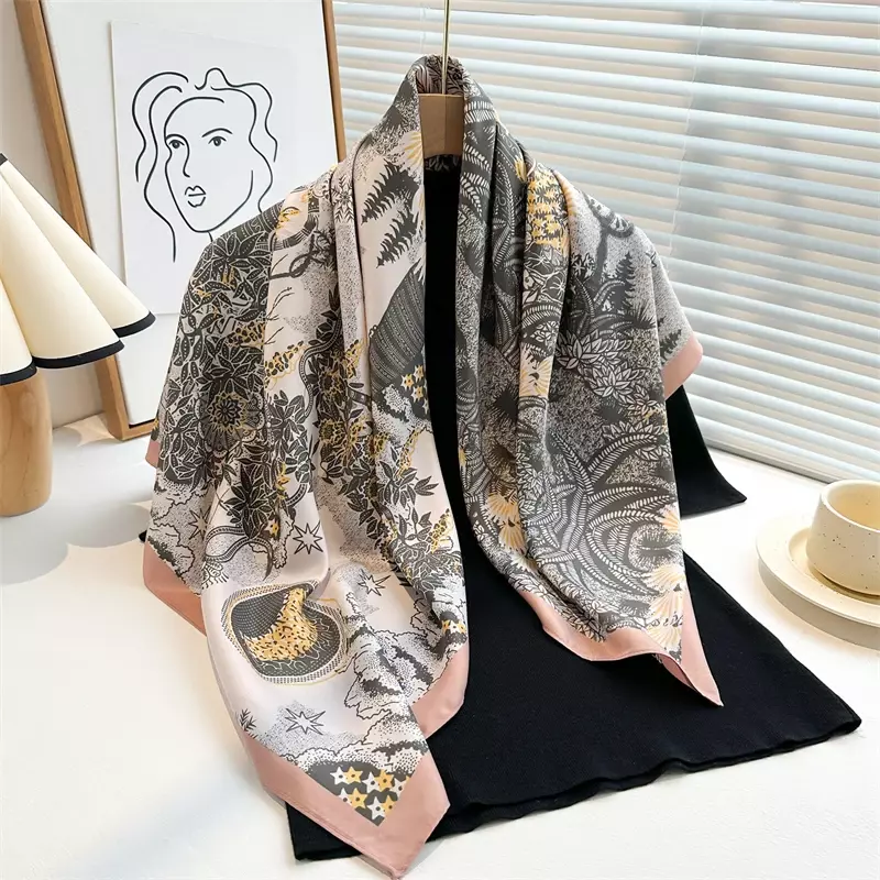 Twill  Silk Headscarf for Women Print Solid 90*90cm Square Scarf Hijab Bandana Female Neckerchief Hand  Shawl Wraps Echarpe