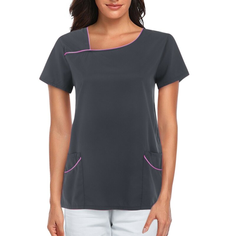 Frauen Kurzarm V-Ausschnitt Tasche Pflegekräfte T-Shirt Tops einfarbig lose lässige Bluse Einfachheit weibliche Krankens ch wester Uniform