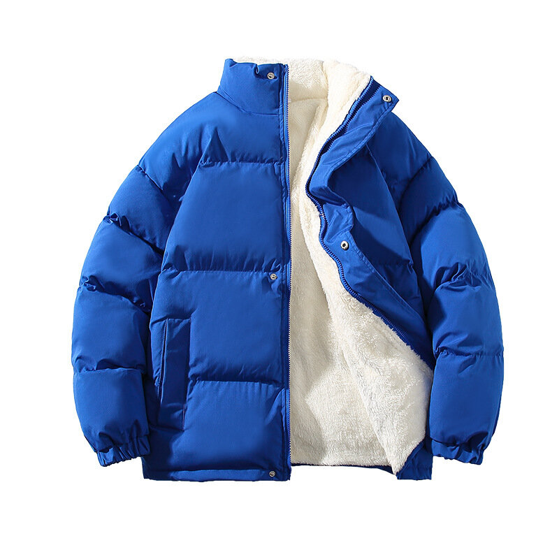 새로운 남성 벨벳 두꺼운 코튼 코트, 한국어 버전 스탠드 칼라 느슨한 단색 따뜻한 캐주얼 코튼 코트