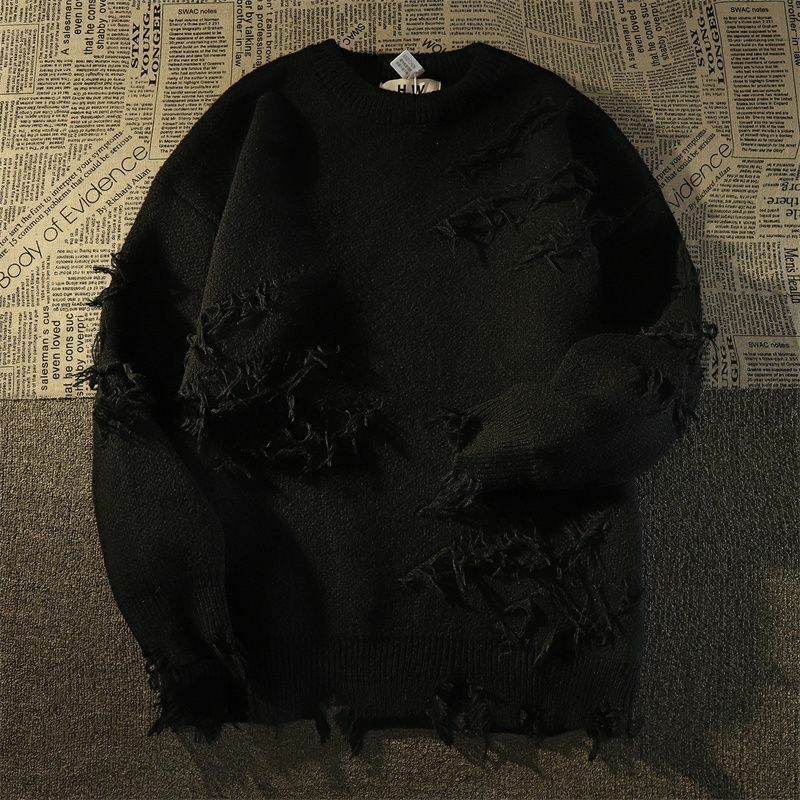 Suéter Retro con flecos y agujeros para hombre y mujer, ropa de calle y2k, holgado, versátil, de manga larga, Otoño, 2023
