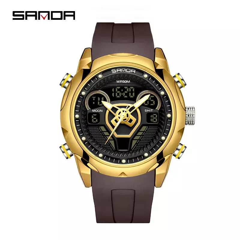 Sanda นาฬิกาผู้ชายใหม่แฟชั่นกีฬากลางแจ้ง Jam Tangan elektronik สายรัดเหล็กเกาหลีนาฬิกาอินเทรนด์นาฬิกากีฬากลางแจ้ง