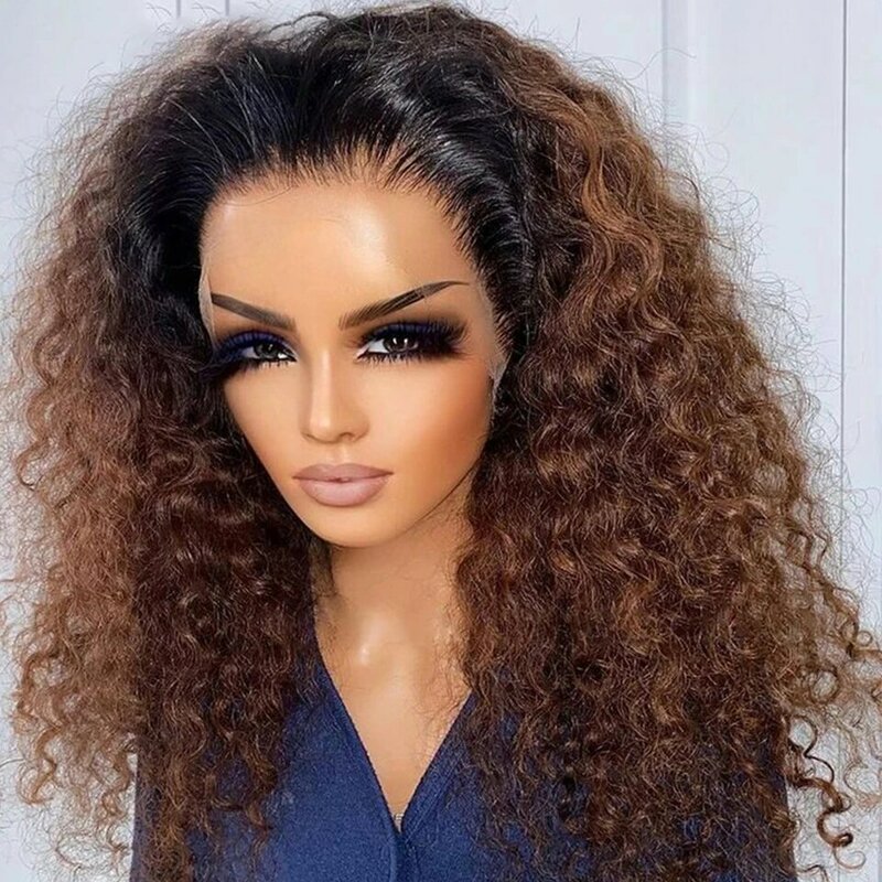 26“ Long Ombre BlondeSoft Kinky Curly180Density Lace Front Wig For Black Women BabyHair Glueless Preplucked Heat Resistant Daily