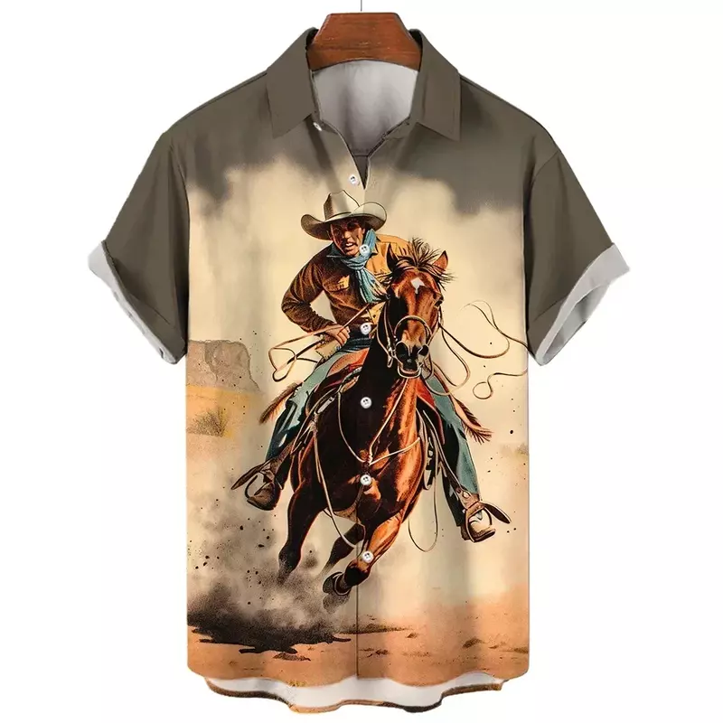 Camisa de mezclilla con solapa para hombre, Camisa informal con stampado 3D, diseno de botones, stilo Retro, a la moda