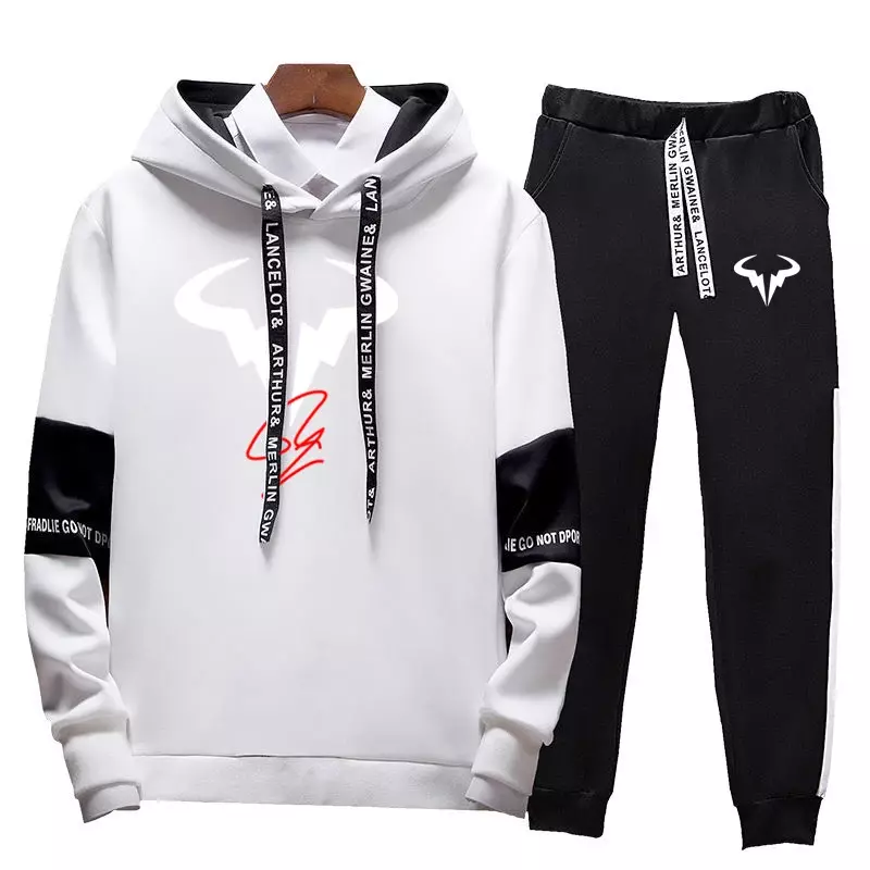 Rafael Nadal 2024 Men Tennis Player New Tracksuit Hooded Sweatshirt Drawstring Outfit Sportswear Pullover Two Piece Sets Casual