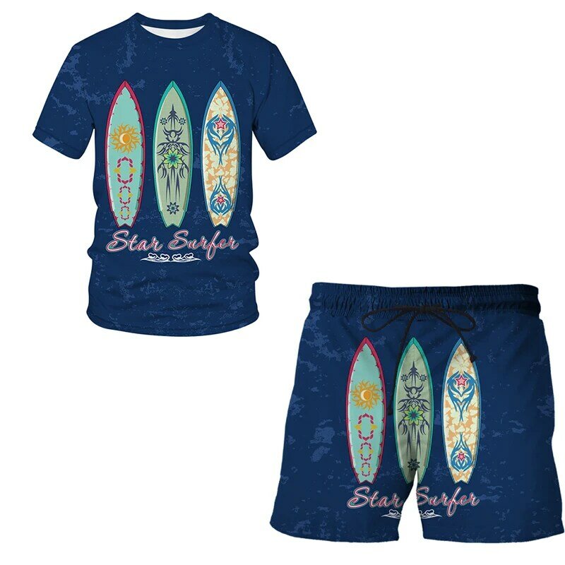 Kaus Pria Gaya Tribal Tengkorak + Set Celana Pendek Pantai Pakaian Olahraga Musim Panas Kaus Celana Jogging Kaus Atasan Harimau Print 3D Streetwear