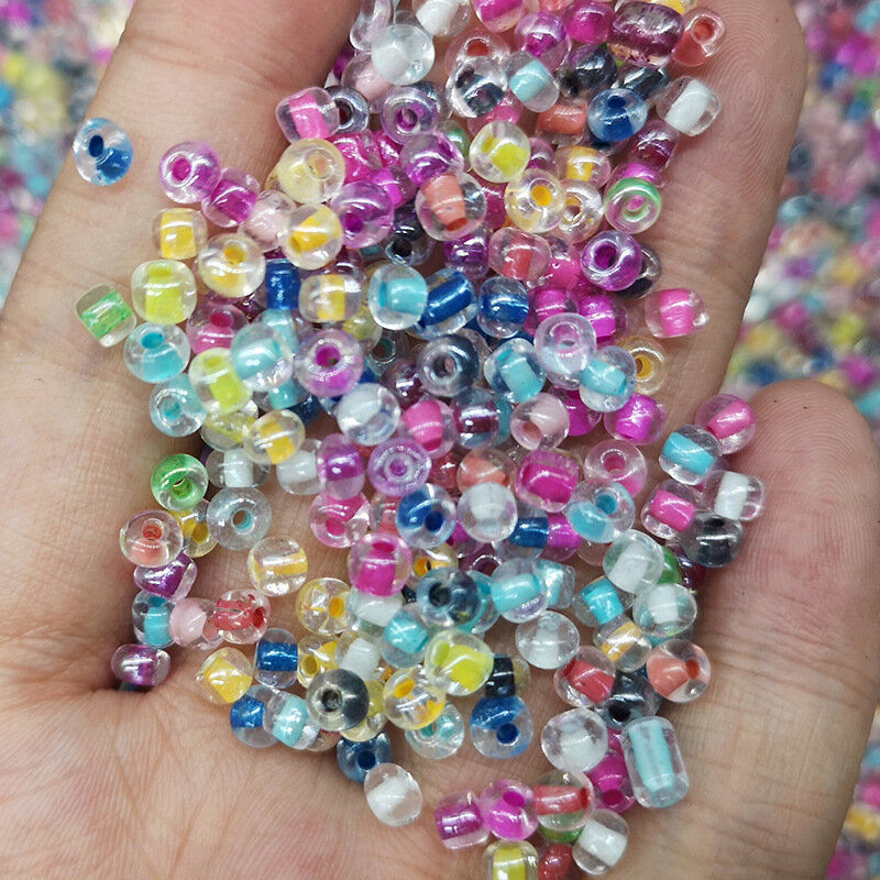 Noyau de teinture transparent 2/3/4MM, verre rempli perle de riz couleur bracelet perles bricolage matériel bijoux accessoires