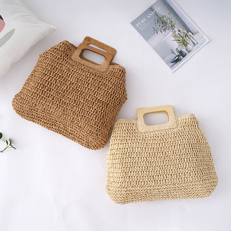 Bolsas artesanais de tecido de palha para mulheres Boho Beach Bag, sacola grande, bolsa de ombro, bolsa de compras Tassel, verão