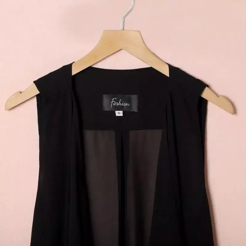 Women's Coat Plus Size Chiffon Vest Summer Korean Version Sleeveless Cardigan Loose Vest Thin Black Cover-ups Jacket