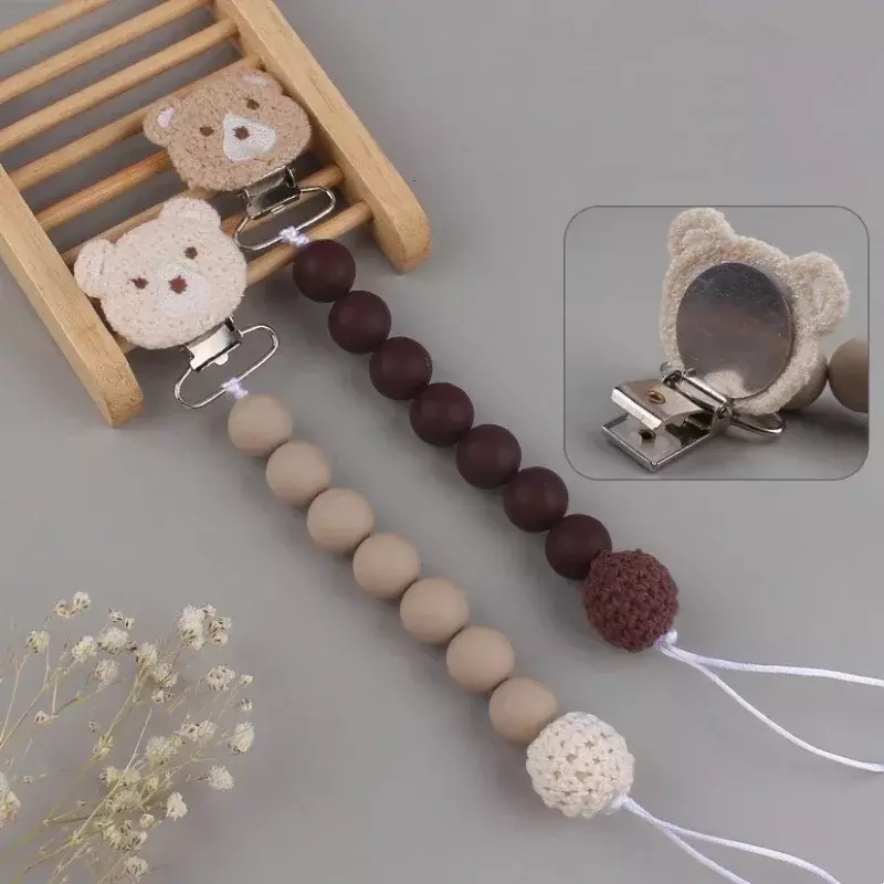 Baby Cartoon Bear Chain Pacifier Clips Silicone Beads Infant Nipple Appease Soother Chain Dummy Holder Nipple Clip Teether Toys