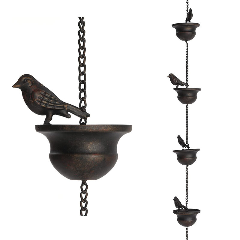 Outdoor Rain Chain Decorative Gutter Rain Chain Removable Bird On Cup Rain Bell Channels Water Away Attached Hanger Home Decor