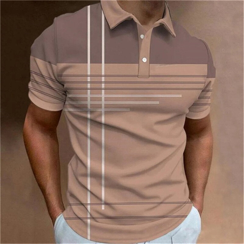 Męska prostota w paski koszulka polo z nadrukiem 3D koszulka golfowa sport biznesowy oddychająca odzież top modna odzież męska z klapami
