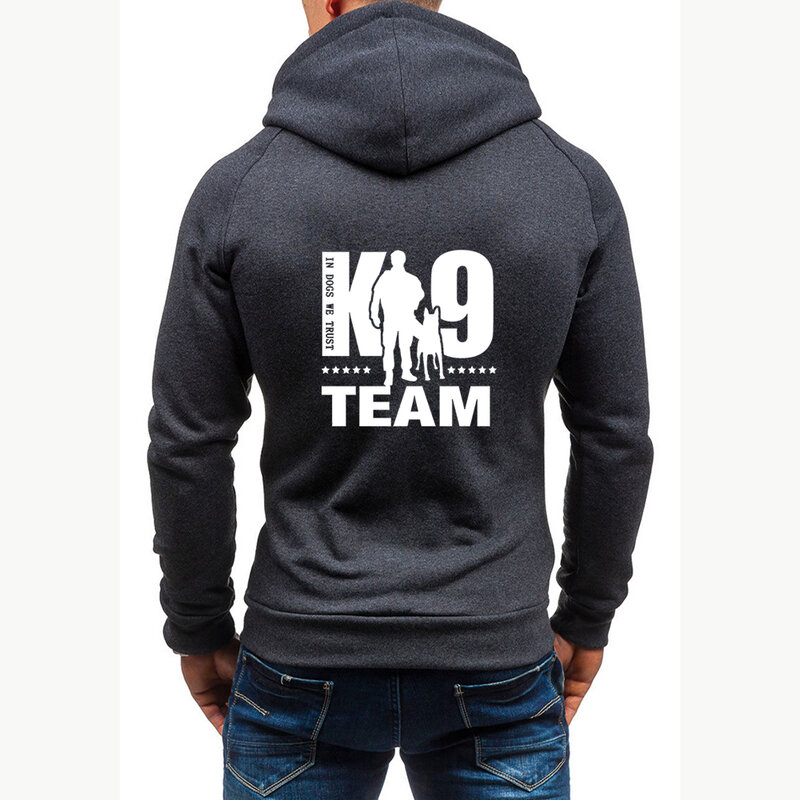 TRAINER K9 Team K9 Unit Malinois Men's Spring and Autumn New Hooded Zipper Sweatshirt Fashion Solid Color Casual Versatile Coa