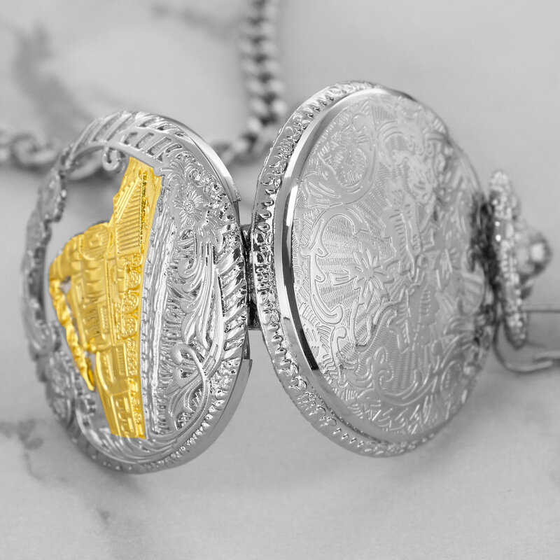 Personalised Silver Gold Train Quartz Pocket Watch Punk Antique Men's Women Pendant Pocket&Fob Chain Necklace Watches