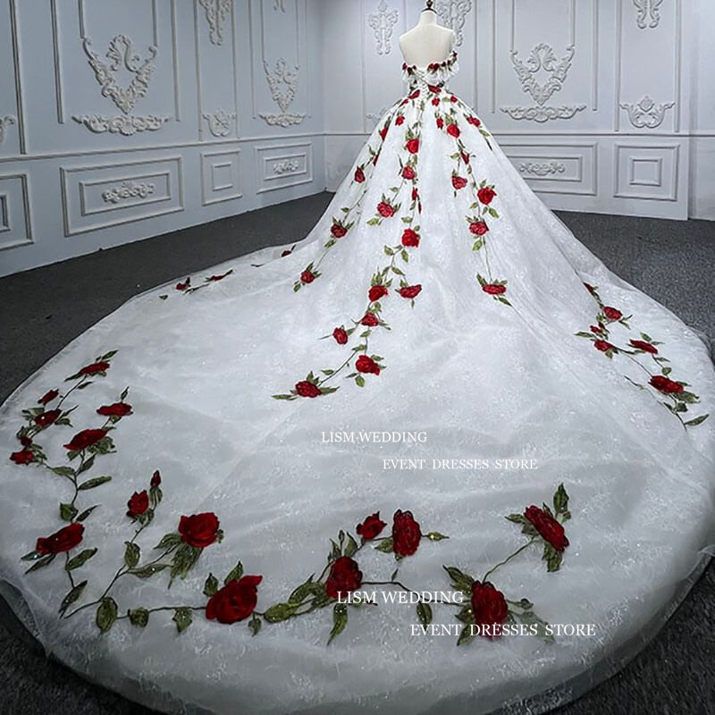 LISM-vestido de noche de princesa romántica, traje de fiesta de boda, escote Corazón, Apliques de encaje rosa, vestido de baile, vestidos de novia sin espalda