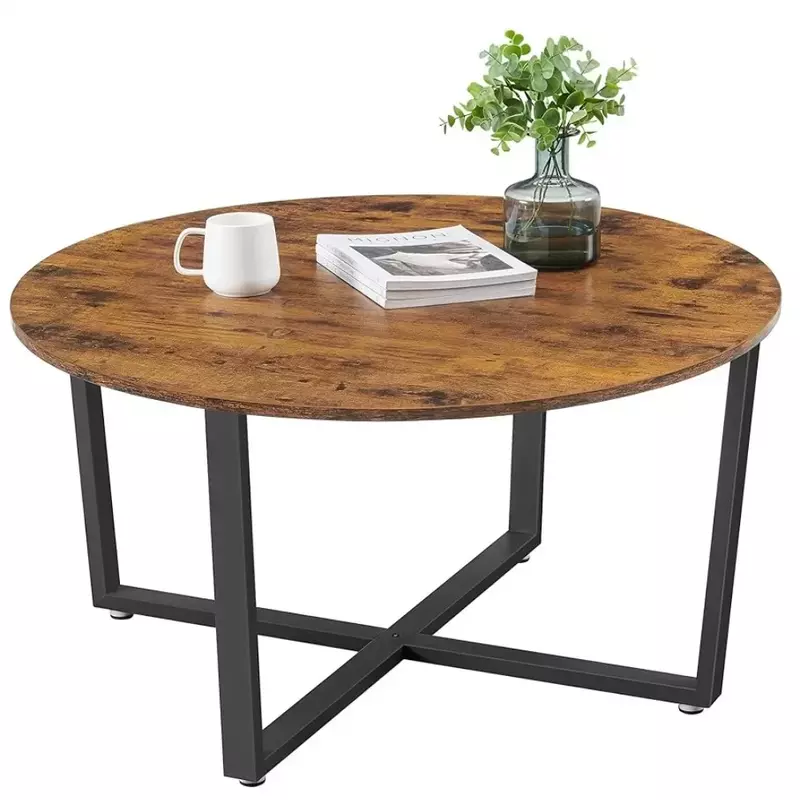 โต๊ะกาแฟ ULCT88X สีน้ำตาลแบบชนบทขนาด39.4x21.7x17.7นิ้วโต๊ะกาแฟ alinru กลมสำหรับห้องนั่งเล่นกรอบโลหะทนทานสำหรับรับประทานอาหาร