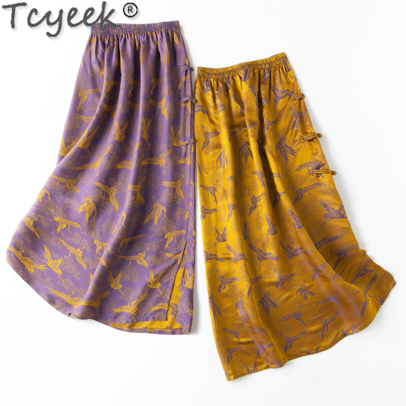 Tcyeek 50% Mulberry Silk Skirts for Woman Elegant Women's Skirts Spring Summer Split Skirt Vinatge Clothing Faldas Para Mujeres