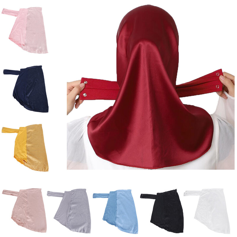 Мусульманский Нижний шарф, Женский Регулируемый головной шарф, пуговицы, мусульманский женский шарф, тюрбаны, головной платок для женщин, сатиновый хиджаб, шапка, мусульманский шарф