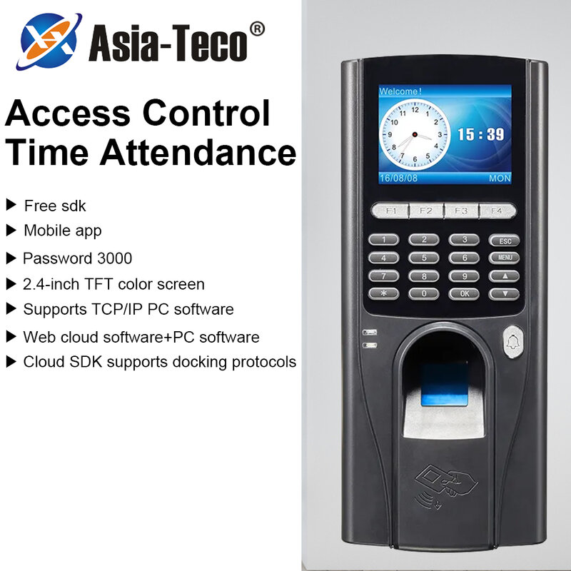 Máquina de Control de acceso por huella dactilar, dispositivo de Control de tiempo de asistencia, base de datos WEB, TCP, IP, CAN, SDK, Wiegand, entrada y salida, RS485, USB