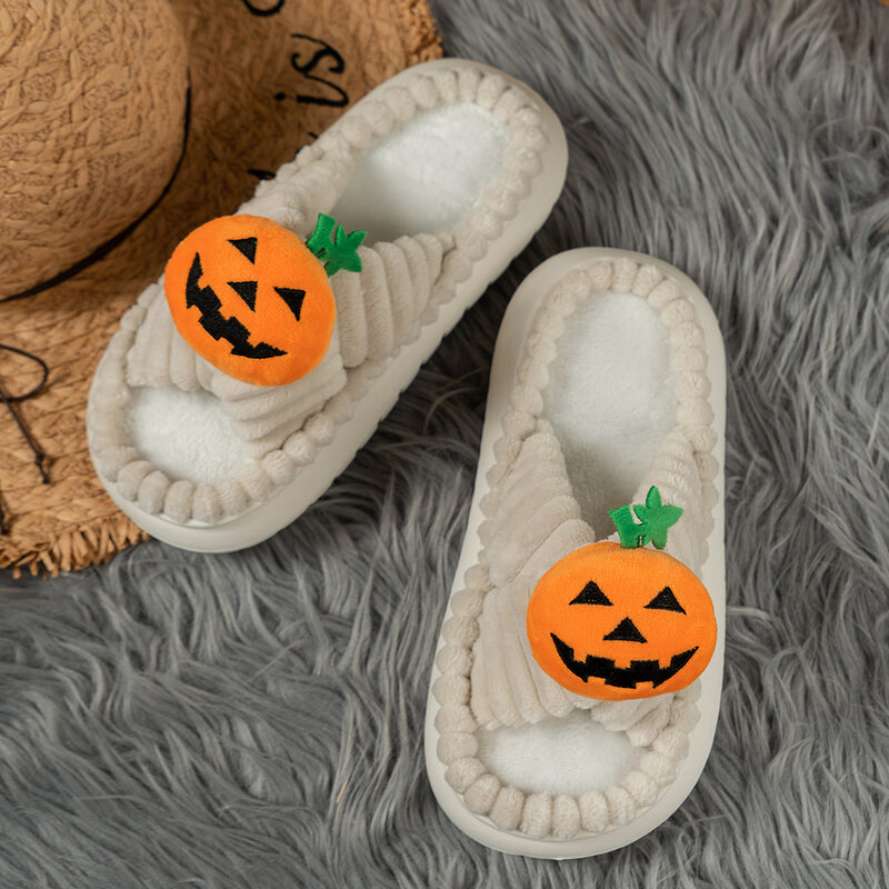 Dames Slippers Suède Kruis Herfst/Winter Beperkte Halloween Pompoen Hoofd Comfortabele Platte Plus-Size Slippers