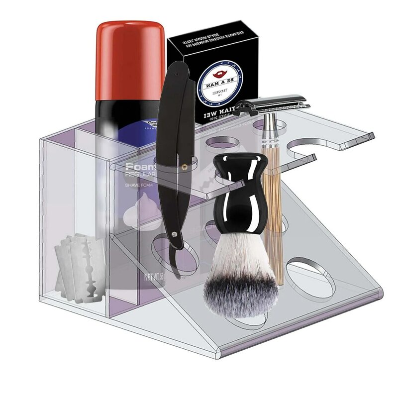 Safety Razor Stand with Brush Holder, Safety Razors Storage Shaving Holder for Men Fits Most Brushes and All Kinds Of Razors