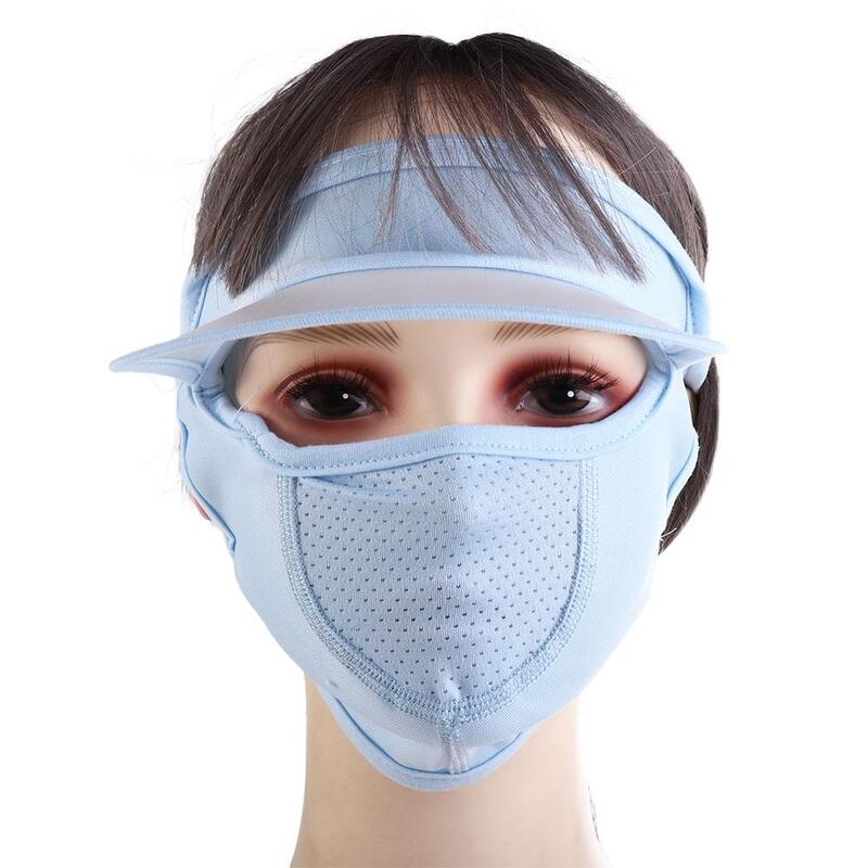 Máscara facial com aba para mulheres, véu monocromático, protetor solar de verão, seda de gelo, proteção UV, máscara facial para condução