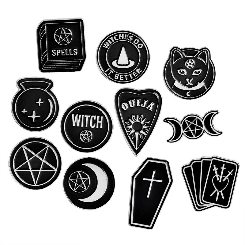 Handmade Witch Ouija Moon Tarot BooK New Goth Style Enamel Pins Badge Denim Jacket Jewelry Gifts Brooches for Women Men