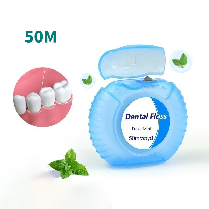 Mint Flavored Dental Flosser, Higiene Oral, Dentes Limpeza de Cera, Spool Toothpick, 1 rolo, 50m