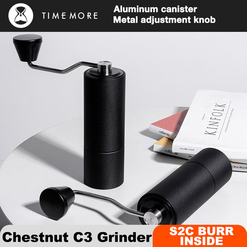 TIMEMORE Chestnut C3 수동 커피 그라인더 내부 S2C 버 장착 고품질 휴대용 핸드 그라인더 밀 더블 이중 베어링 위치 지정이 가능 커피그라인더