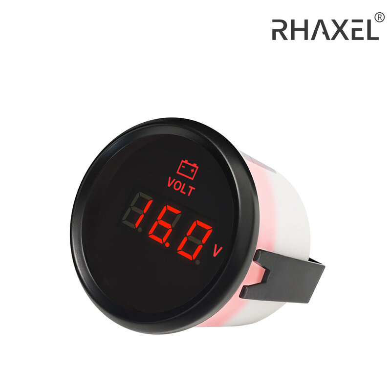 Rhaux-Voltímetro Digital Universal, Medidor de Voltagem, Luz Vermelha, Carro, Barco, Motocicleta, 52mm, 2 ", 8-32V