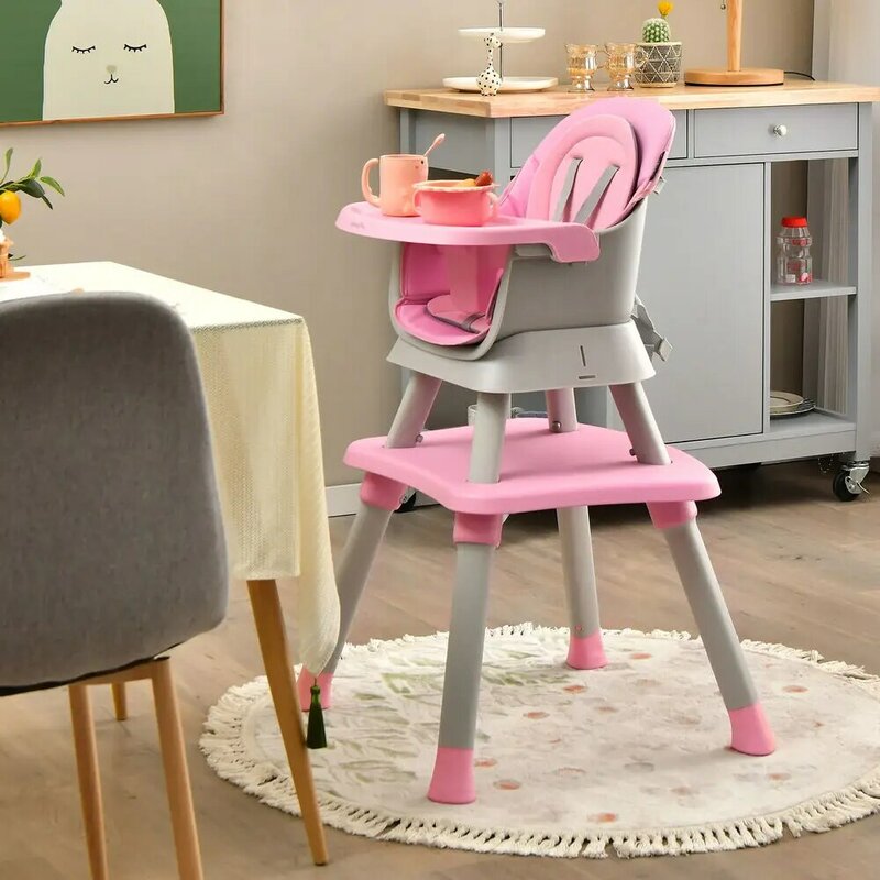 Babyjoy 6-em-1 bebê cadeira alta conversível jantar booster seat com bandeja removível rosa