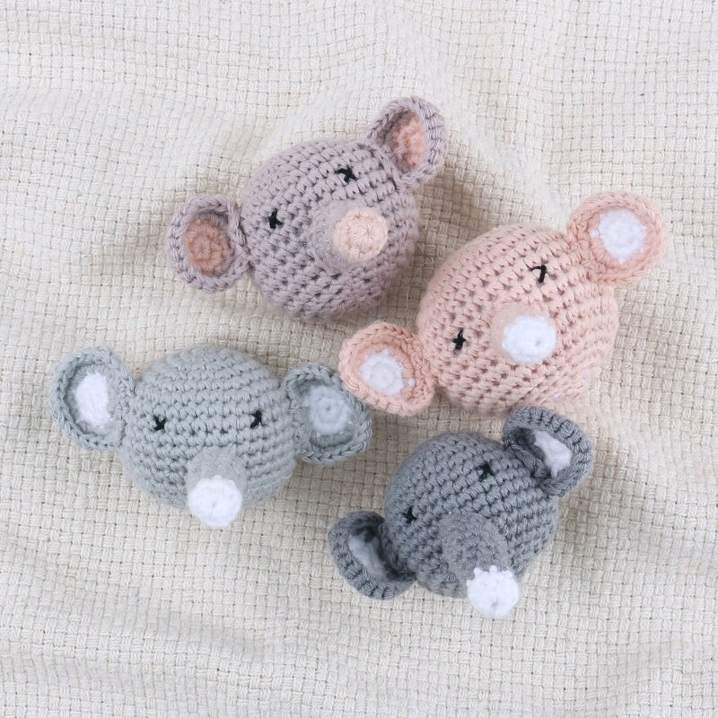 Handmade Crochet Bear Animal elephant Head Knitting Beads DIY Baby Pacifier Chain Chewable Accessories Newborn Teether Toy
