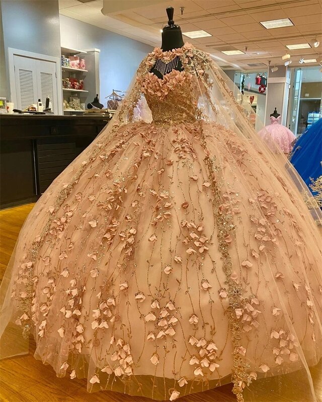 Розовое золото, бальное платье, милое Тюлевое блестящее милое платье для девушек 16, 15 лет, мексиканское