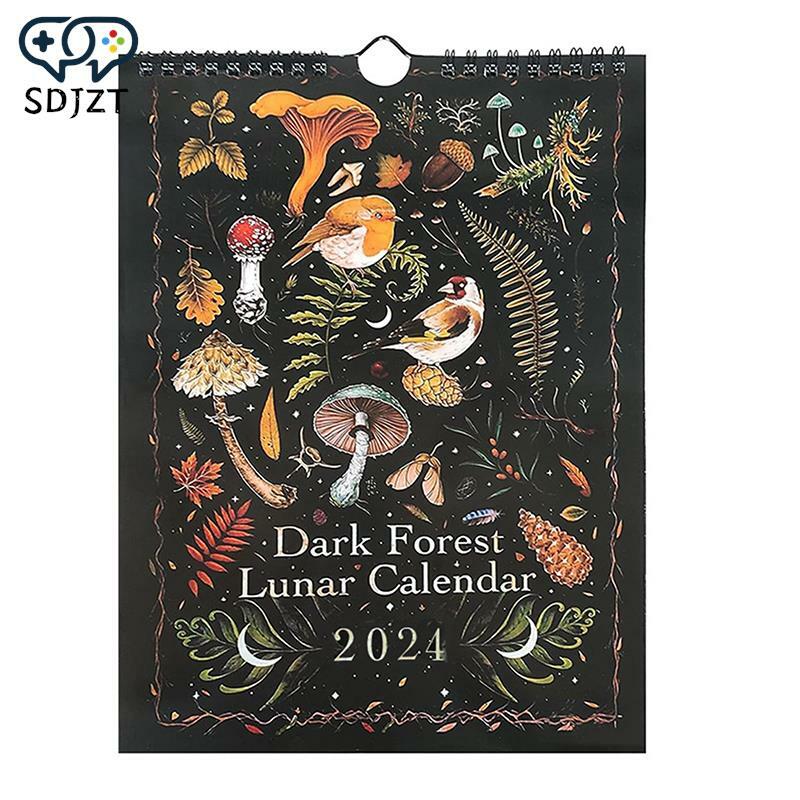 Calendario Lunar de Bosque Oscuro 2024, contiene 12 ilustraciones originales dibujadas durante todo el año, 12 mensuales coloridos, 12X8 pulgadas