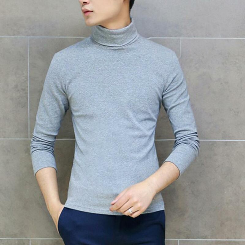 Inverno homens base superior cor sólida manga longa gola alta pulôver macio manter quente casual simples de pelúcia camisa masculina para uso diário